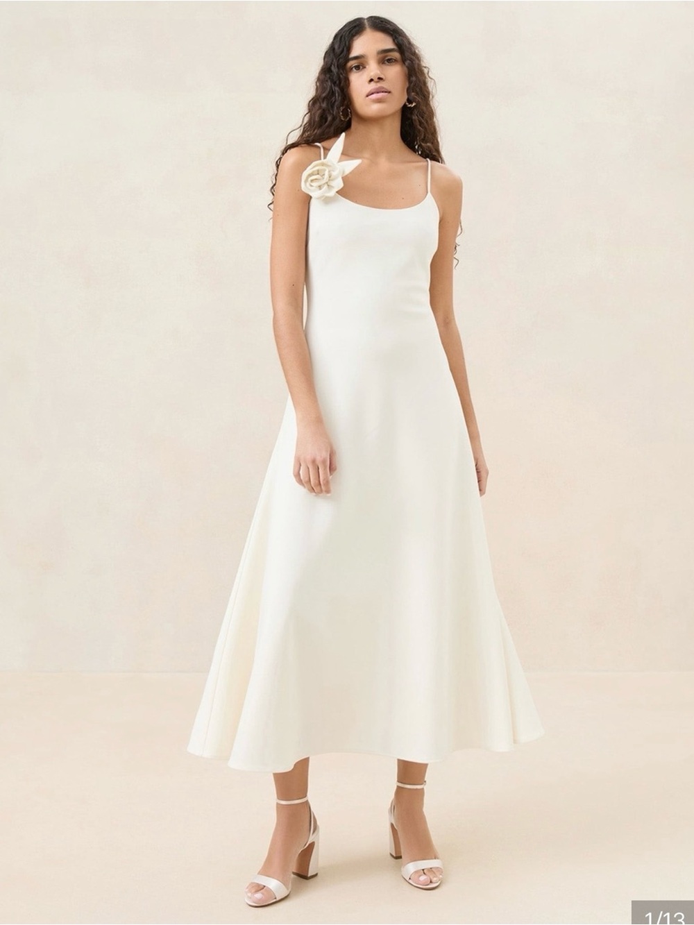Loeffler Randall Cassidy Dress - Ivory Cream Dress with Floral Shoulder Accent